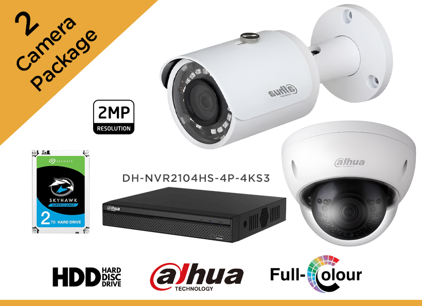 Dahua 2MP CCTV Camera Package - Set of 2 IP Camera